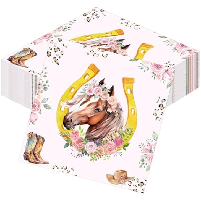 HORSE PARTY NAPKINS, CHILDREN'S BIRTHDAY DECORATION, PACK OF 50, PAPER NAPKINS, HORSE NAPKINS, ABSORBENT DISPOSABLE NAPKINS, TABLE DECORATION FOR BIRTHDAY PARTY DECORATIONS - Image 1